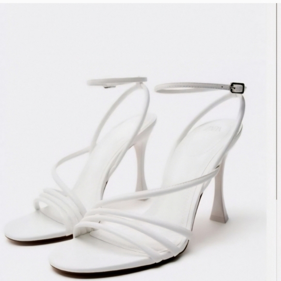 Zara Shoes - ZARA WHITE Angular Strappy Heels Size 8